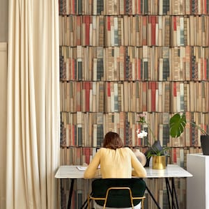 Library Bookshelf Peel and Stick Wallpaper: Removable Book Lover&#39;s Wall Decal