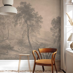 Soft Tree Landscape Wallpaper, Warm Beige Forest Wall Mural in Peel and Stick, Removable Vintage Wall Art for Traditional Living Room Decor
