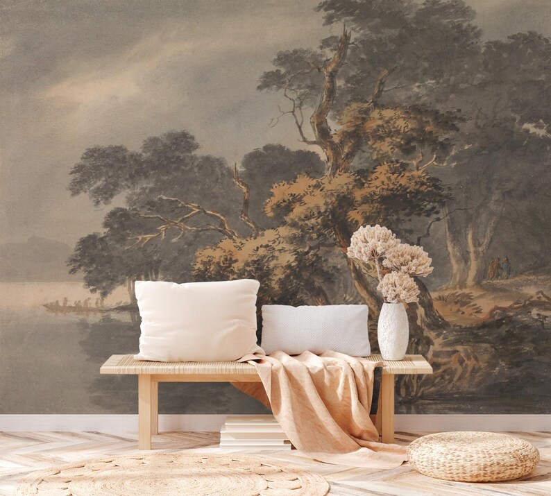 Vintage Forest Wallpaper Mural: Rustic Peel and Stick Wall Art - Etsy