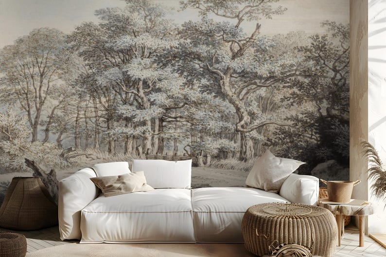 Vintage Scenic Wallpaper, Traditional Forest Tree Peel and Stick Wall ...