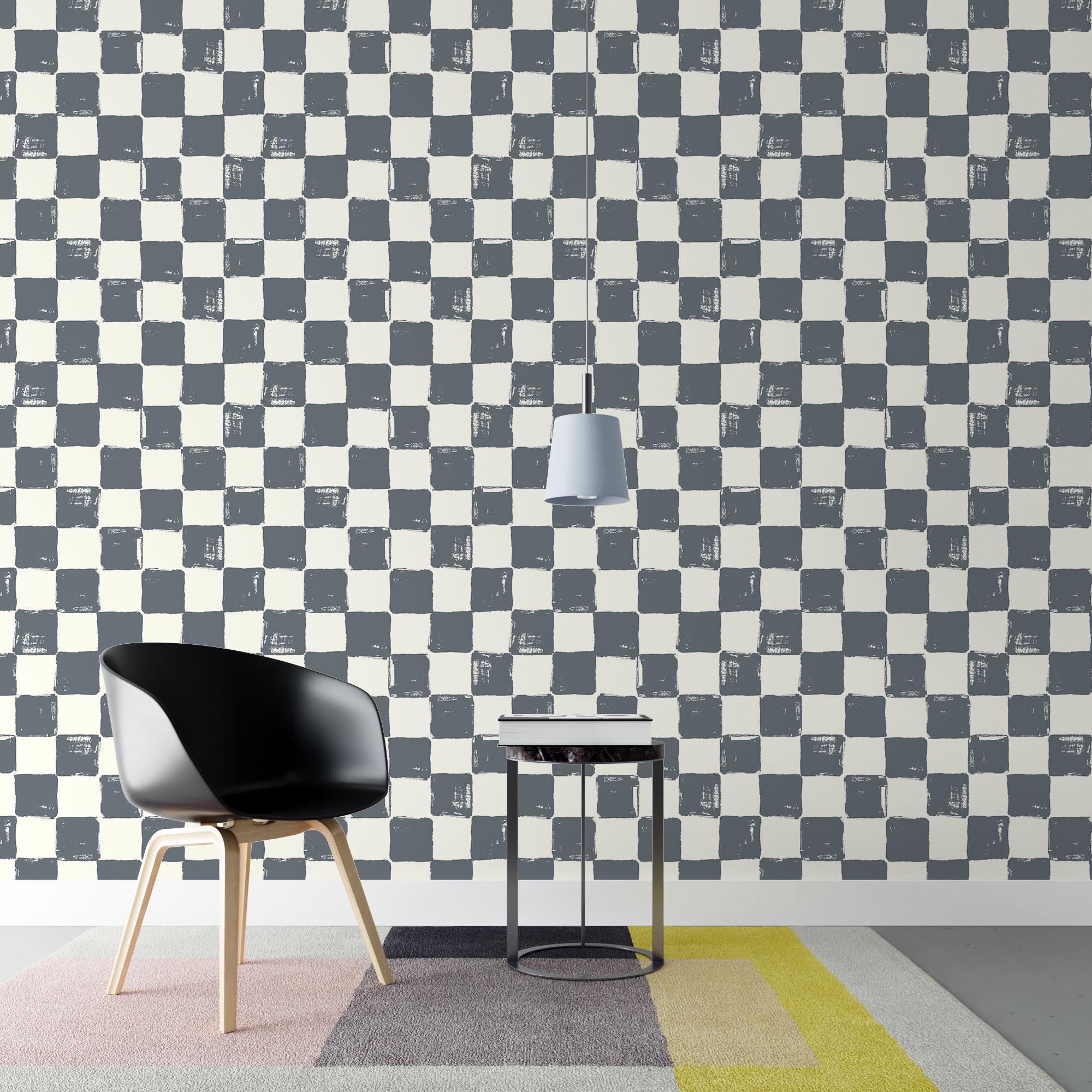Gray Checker Wall Mural, Hand Painted Checkered Peel and Stick ...