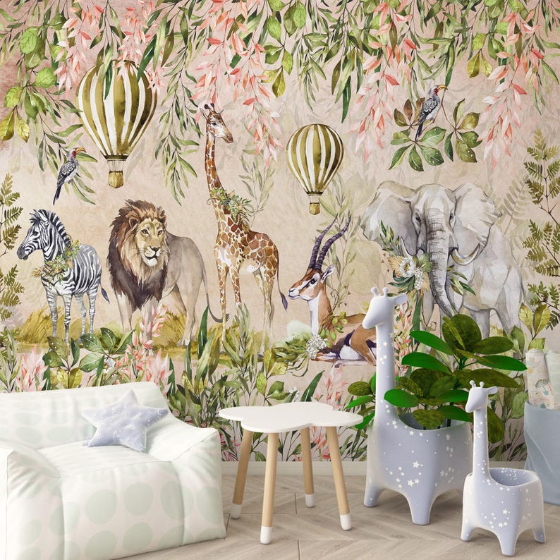 Buy Safari Animals Wall Mural,peel and Stick Nursery Wallpaper, Savanna
