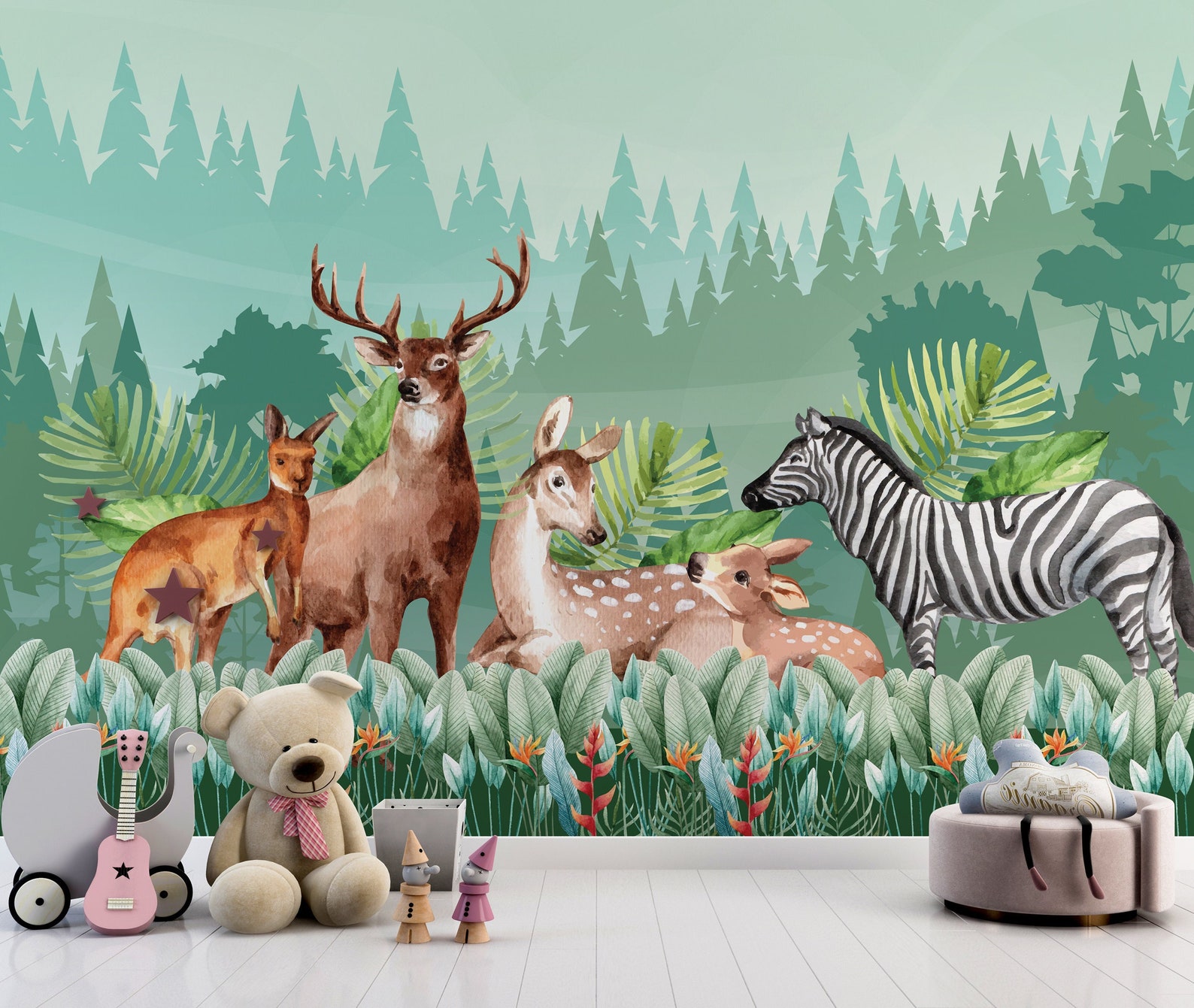 Jungle Wallpaper / Kids Wallpaper / Animal Wallpaper / Peel - Etsy
