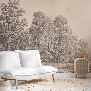 Rustic Forest Landscape Mural: Vintage Peel and Stick Wallpaper