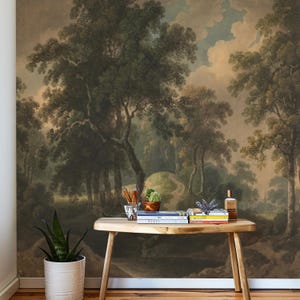 Vintage Dark Forest Wallpaper Mural: Scenic Landscape Peel and Stick Wall Art