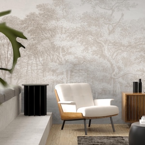 Soft Tone Vintage Wallpaper, Rustic Forest Mural Peel and Stick Wall Mural