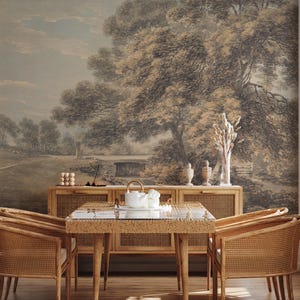 Vintage Forest Landscape Mural: Peel and Stick Scenic Wallpaper
