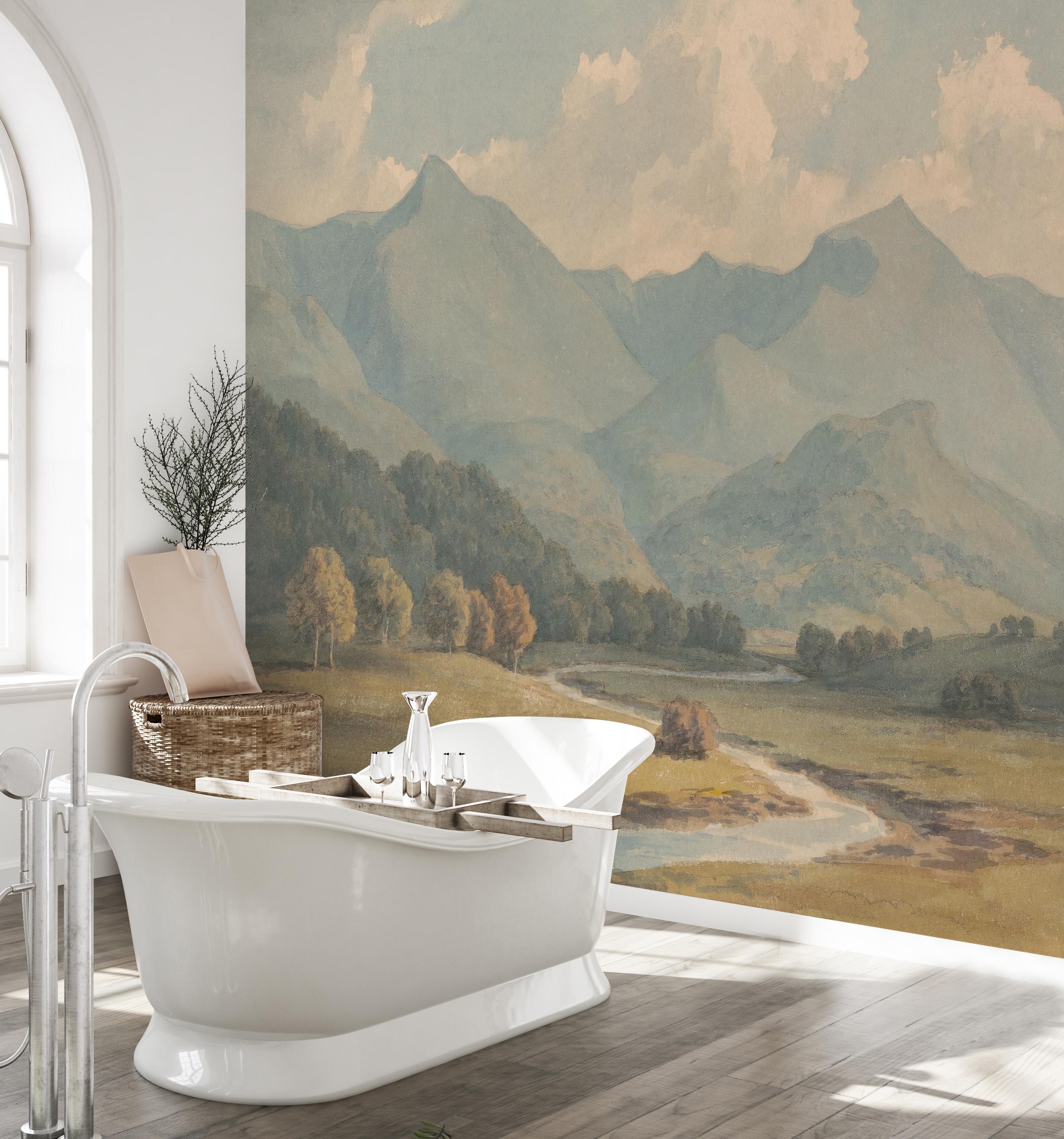 Vintage Mountain Mural Wallpaper: Peel and Stick Scenic Wall Art - Etsy