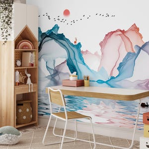 Abstract Ink Landscape Wall Mural: Peel and Stick Wallpaper
