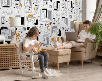 Abstract Line Drawing Wallpaper: Removable Wall Mural for Nursery