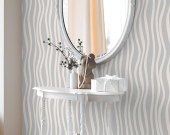 Neutral Wave Wallpaper, Beige Gray Minimal Peel and Stick Wall Mural, Modern Decor