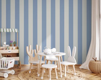 Blue Stripe Wallpaper, Modern Peel and Stick Wall Mural, Minimal Decor