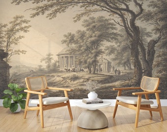 Vintage Wallpaper | Landscape View Wallpaper | Forest Wall Mural | Self Adhesive wallpaper | Removable Wallpaper | Peel and Stick Wallpaper