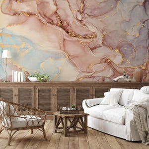 Muurschildering van marmer met gouden aderen, elegant zelfklevend behang