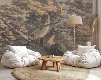 Vintage Forest Wall Mural, Botanical Peel and Stick Wallpaper
