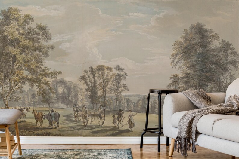 Vintage Forest Wall Mural, Panoramic Tree Peel and Stick Wallpaper - Etsy