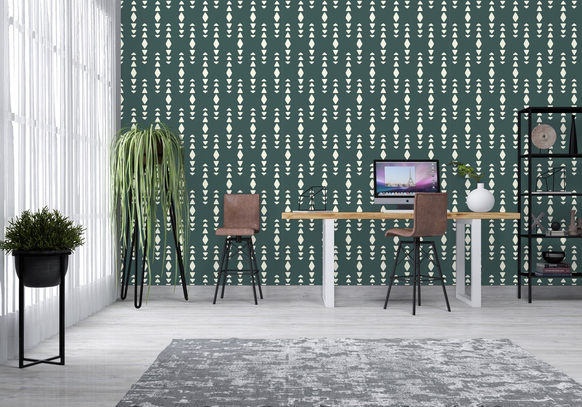 Art Wallpaper / Green Wallpaper / Peel and Stick Wallpaper / | Etsy