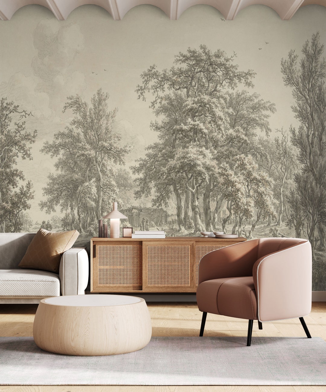 Vintage Forest Wallpaper, Scenic Tree Landscape Rustic Peel and Stick ...