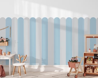 Blue & Gray Striped Half Wall Decal: Nursery Peel and Stick Mural