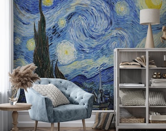 Van Gogh Starry Night Wall Mural, Vintage Peel and Stick Wallpaper
