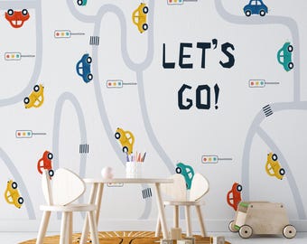 Traffic Map Wallpaper: Colorful Peel and Stick Mural for Kids Room