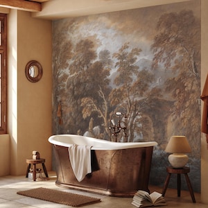 Vintage Tree Wallpaper, Peel & Stick Forest Mural for Neutral Decor, Earthy Removable Nature Scene Wallpaper for Living Room or Bedroom