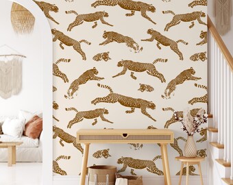 Leopard Wallpaper, Safari Animal Peel and Stick Wall Mural, Brown Wild Decor