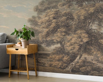 Forest Wallpaper | Tree Vintage Wallpaper | Vintage Art Wallpaper  | Self Adhesive Wallpaper | Peel and Stick Wallpaper | Vintage Wall Mural