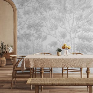 Landscape Wall Mural, Gray Vintage Peel and Stick Rustic Wallpaper