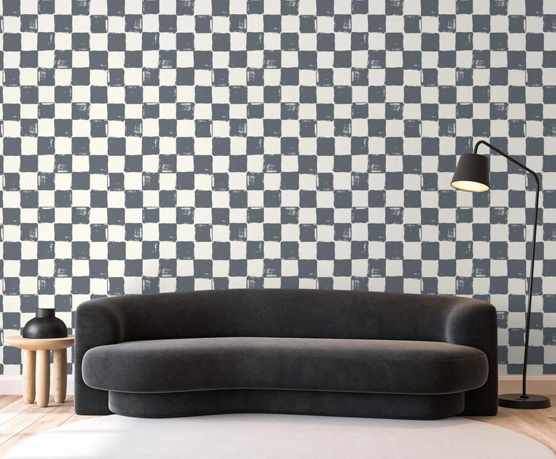Gray Checker Wall Mural, Hand Painted Checkered Peel and Stick ...