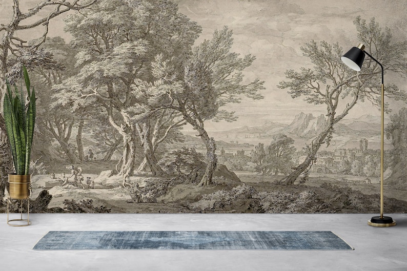 Vintage Landscape Wallpaper, Panoramic Wallpaper, Ruins Landscape Wallpaper, Peel and Stick Wallpaper, Removable, Self Adhesive Mural zdjęcie 8