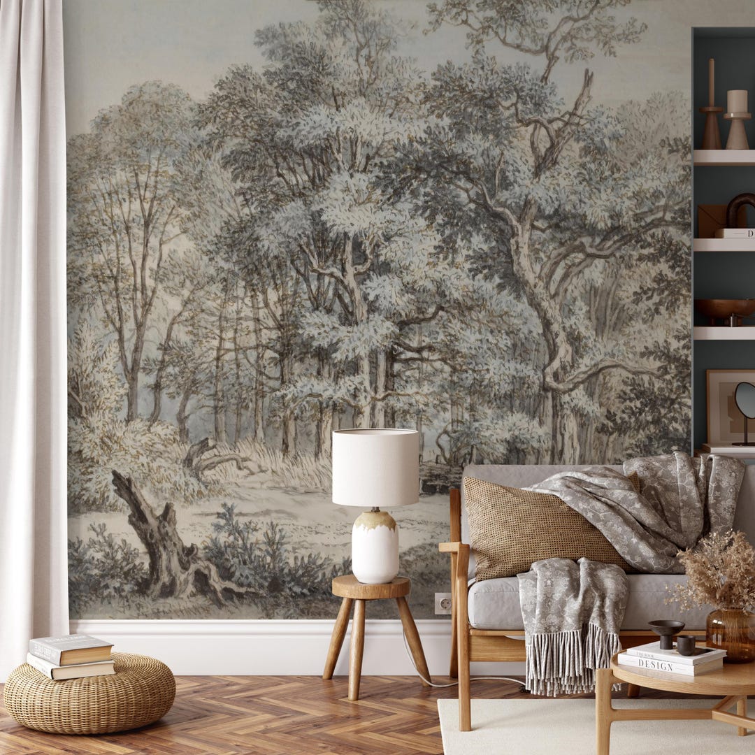 Vintage Scenic Wallpaper, Traditional Forest Tree Peel and Stick Wall ...