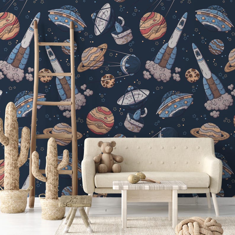 Space Wallpaper: Planets Peel and Stick Wall Mural for Kids Room - Etsy