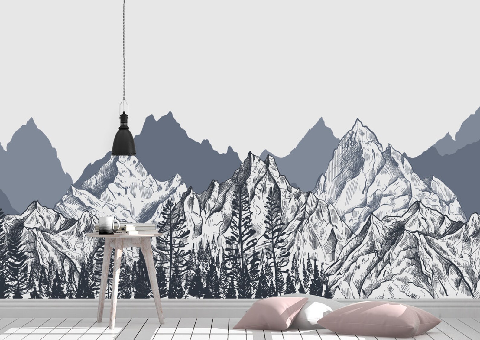 Art Wallpaper / Peel and Stick Wallpaper / Mountain Wallpaper Etsy