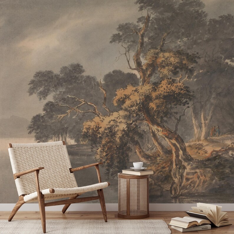 Vintage Forest Wallpaper Mural: Rustic Peel and Stick Wall Art - Etsy