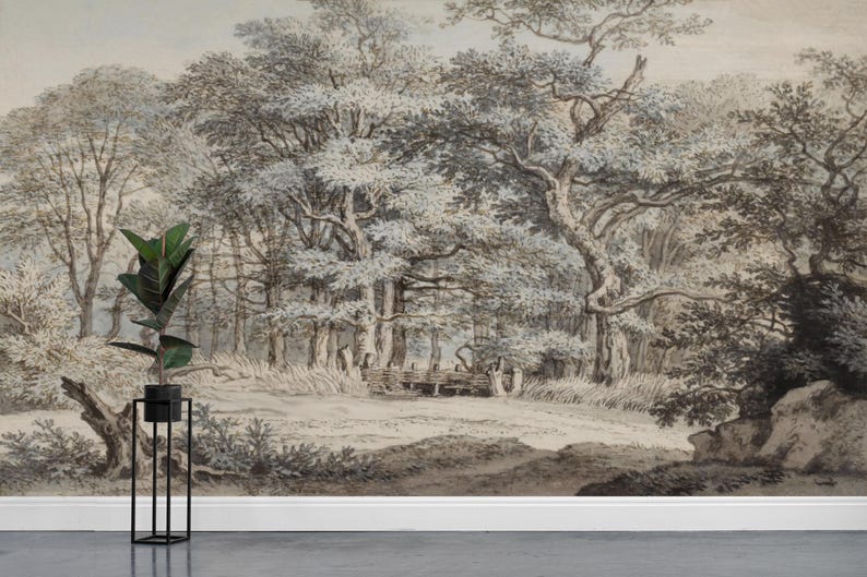 Vintage Scenic Wallpaper, Traditional Forest Tree Peel and Stick Wall ...