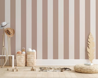 Beige Taupe Stripe Wallpaper, Modern Peel and Stick Wall Mural, Neutral Decor