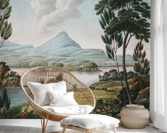 Lake View Forest Mural: Peel and Stick Wallpaper, Cottagecore Decor