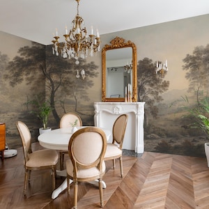 Vintage Scenic Tree Wallpaper, Panoramic Forest Landscape Wall Mural, Vintage Art Design,Peel and Stick Traditional Wallpaper for Home Decor