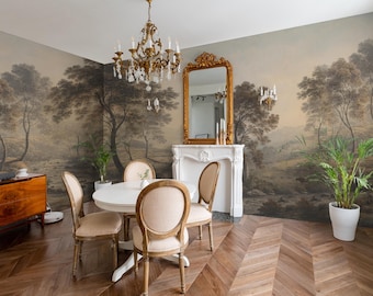 Forest Landscape Wall Mural, Vintage Scenic Tree Peel and Stick Wallpaper