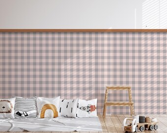 Neutral Plaid Half Wall Decal, Wood Trim Peel and Stick Wallpaper, H125cm x W65cm