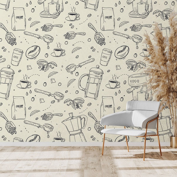 Coffee Shop Wallpaper | Customized Color Wallpaper | Peel and Stick Wall Mural | Self Adhesive Wallpaper | Removable Wallpaper | Wall Mural