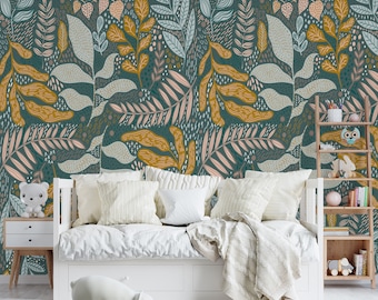 Green Wallpaper | Soft Color Leaves Wallpaper | Leaves Wall Mural | Removable Wallpaper | Peel and Stick Wallpaper | Self Adhesive Wallpaper