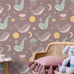 Whale Wallpaper, Underwater Peel & Stick Ocean Mural, Sea Life Nursery Wall Mural for Baby Room or Kids Bedroom