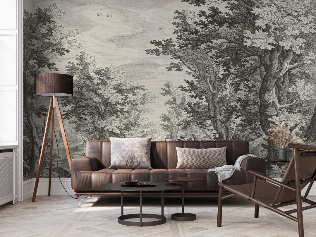 Forest Landscape Wall Mural, Vintage Rustic Peel and Stick Wallpaper - Etsy