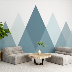 Modern Mountain Wallpaper, Cool Blue Design Peel and Stick Wall Mural, Minimalist Wallpaper for Nursery or Playroom, Removable Wallpaper