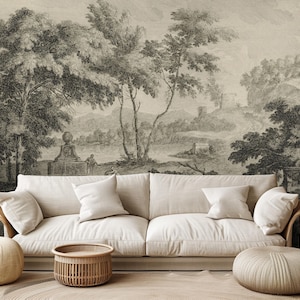 Mural de parede panorâmico vintage, papel de parede com paisagem de floresta rústica, removível e colante