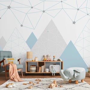 Mountain Wallpaper, Neutral Peel & Stick Star Mural, Modern Boys Room Wallpaper for Nursery or Playroom, Removable Wallpaper