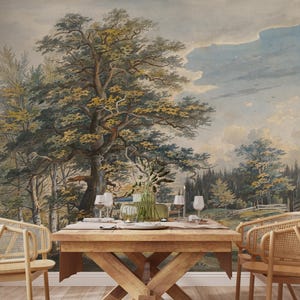 Vintage Valley Landscape Mural: Peel and Stick Scenic Wallpaper