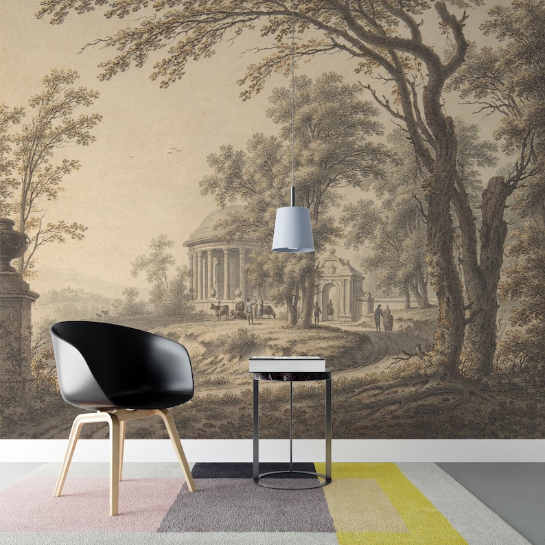 Vintage Wallpaper Landscape View Wallpaper Forest Wall Mural Self Adhesive wallpaper Removable Wallpaper Peel and Stick Wallpaper zdjęcie 1